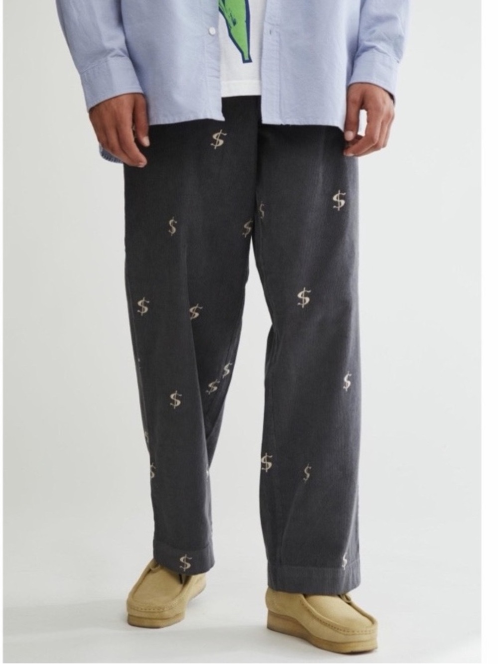 Urban Outfitters Critter Icon Dollar Money Sign Gray Corduroy Skate Street Pants